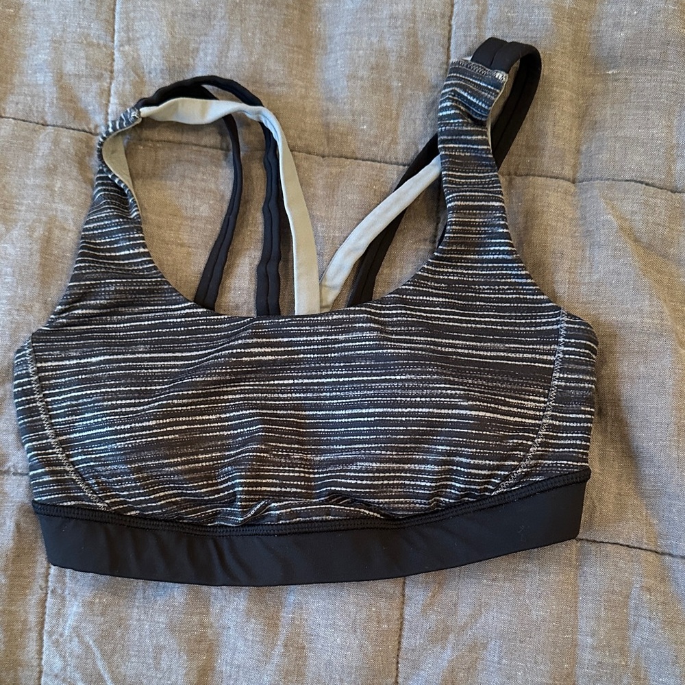 Lululemon Athletica Black and Gray Striped Sports Bra